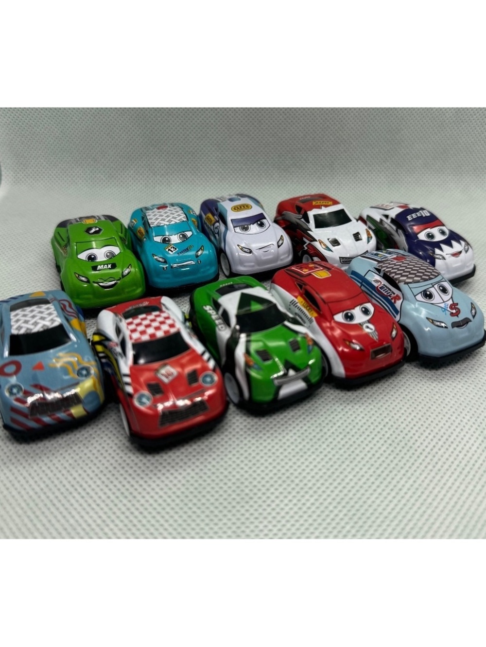Cartoon Racing Toy Cars Lot of 10 Mini Vehicles